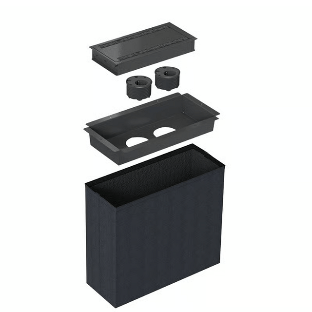 Bordsbrunn som kan bestyckas med valfria kablar.