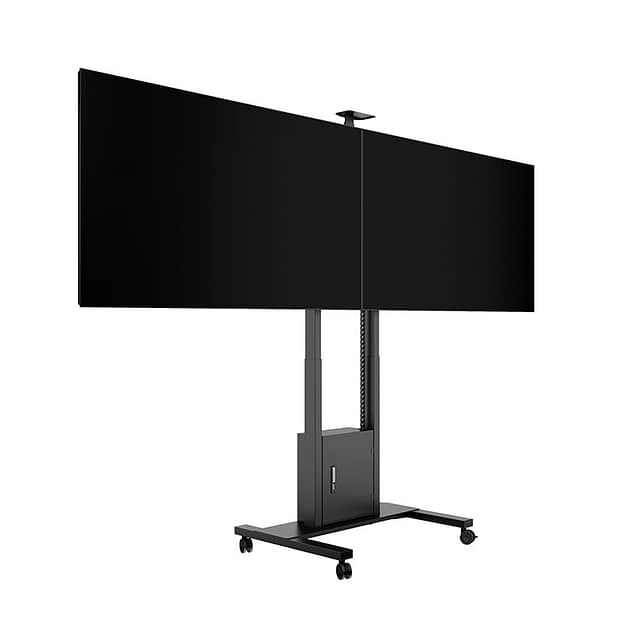 Mobilt golvstativ för dubbla skärmar, inkl kamerahylla