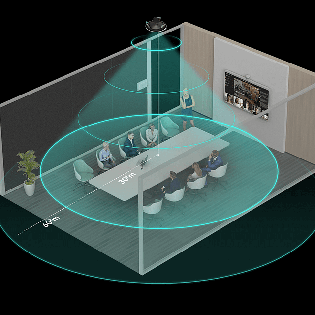 Infälld mikrofon i innertaket för videokonferensmöten.